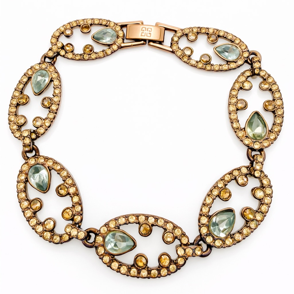 Givenchy Oval Link Bracelet Rose Gold Tone. Smoky gray & Champagne Rhinestones